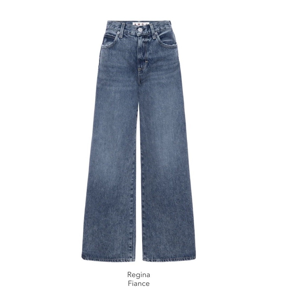 $299 AMO Regina Fiance Women's 28 Blue Denim Wide Leg Jeans